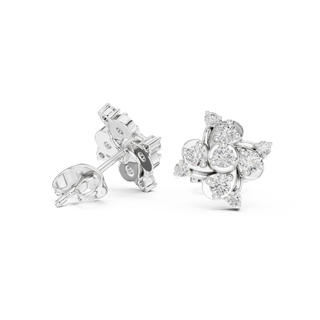 Pair Shot: Round Diamond Earrings with Cluster Setting in 14k White Gold - Lab Grown - Driona Jewels