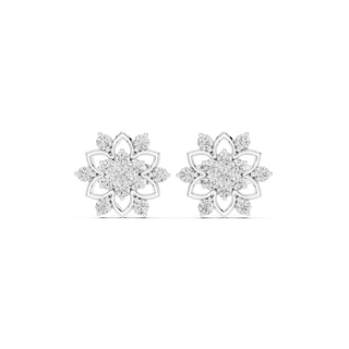 Pair Shot: Round Diamond Earrings with Cluster Setting in 14k White Gold - Lab Grown - Driona Jewels