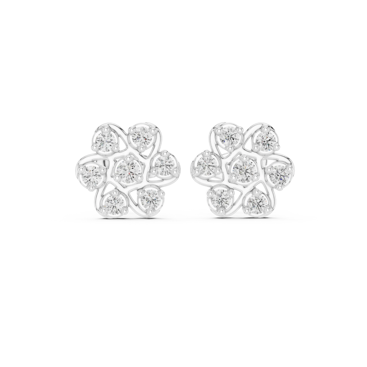 Pair-Shot: Round Diamond Earrings with Cluster Setting in 14k White Gold - Lab Grown - Driona Jewels