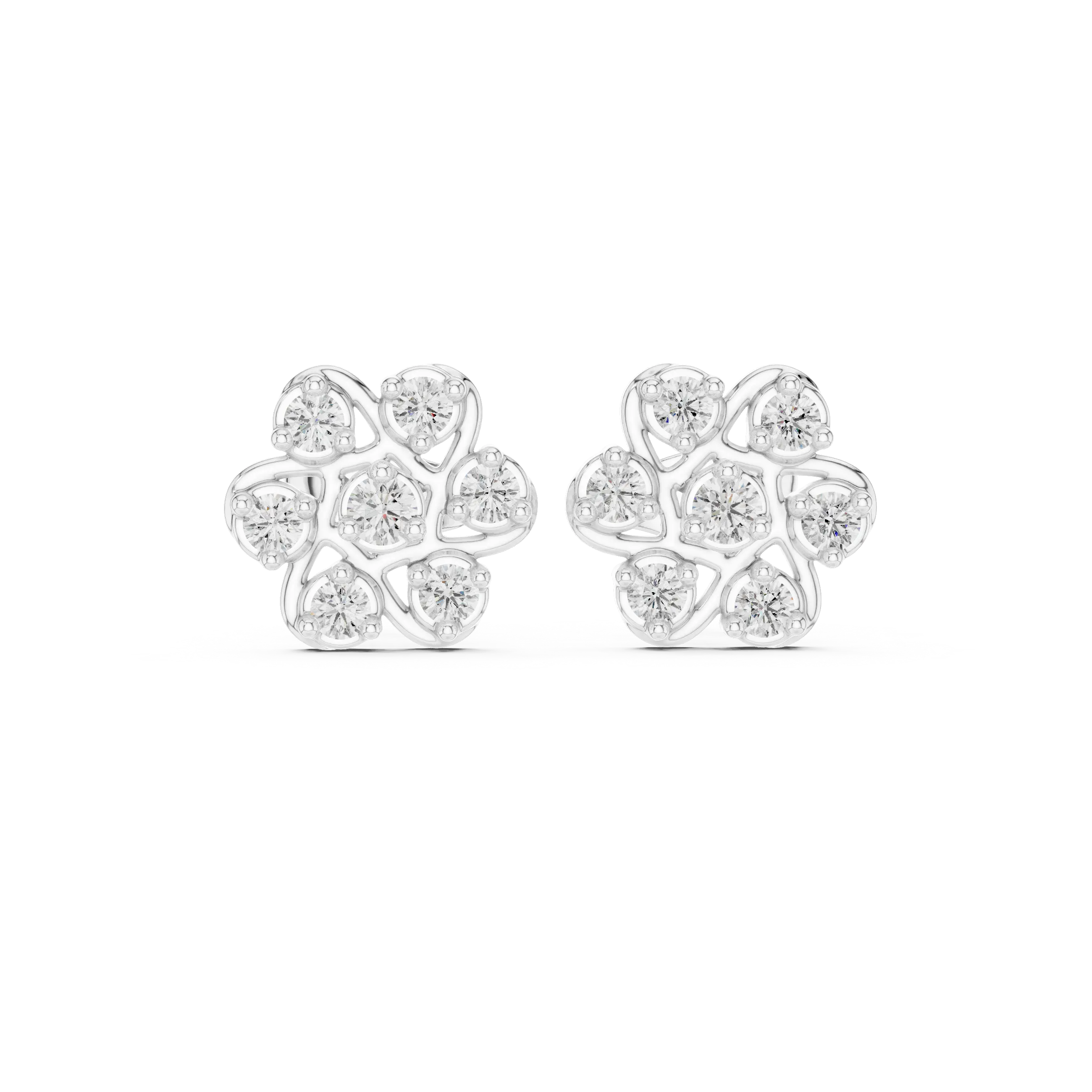 Pair-Shot: Round Diamond Earrings with Cluster Setting in 14k White Gold - Lab Grown - Driona Jewels