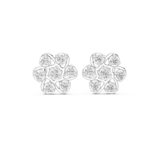 Pair-Shot: Round Diamond Earrings with Cluster Setting in 14k White Gold - Lab Grown - Driona Jewels