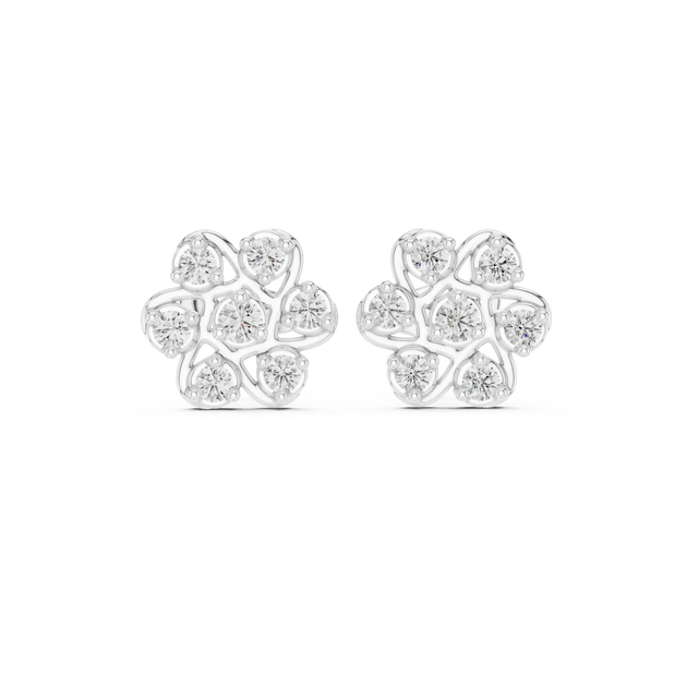 Pair-Shot: Round Diamond Earrings with Cluster Setting in 14k White Gold - Lab Grown - Driona Jewels