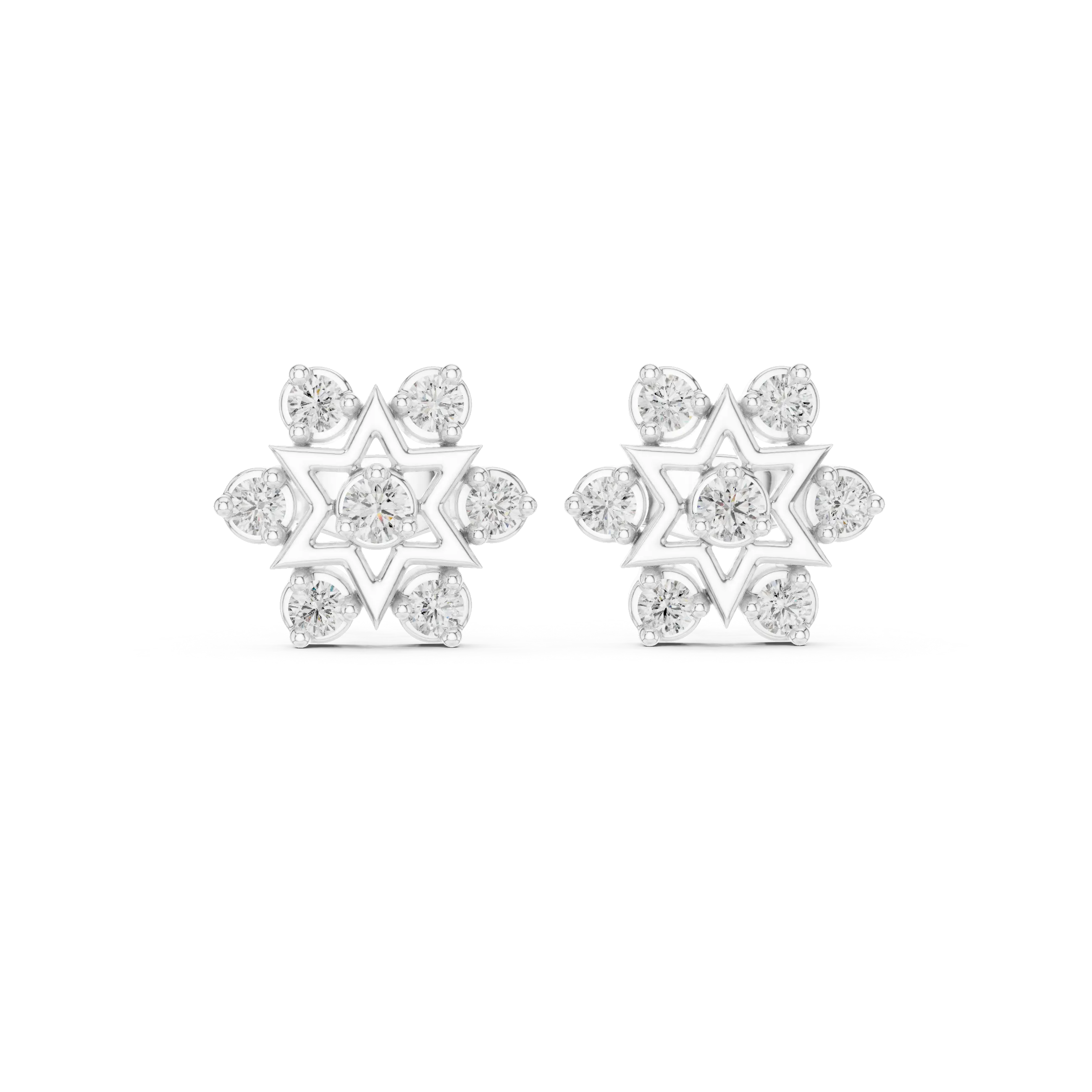 Pair-Shot: Round Diamond Earrings with Cluster Setting in 14k White Gold - Lab Grown - Driona Jewels