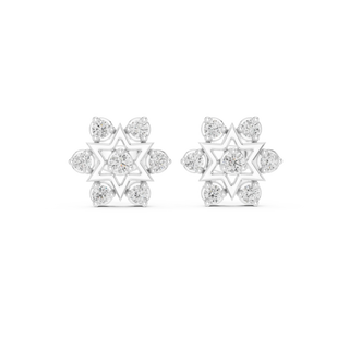 Pair-Shot: Round Diamond Earrings with Cluster Setting in 14k White Gold - Lab Grown - Driona Jewels