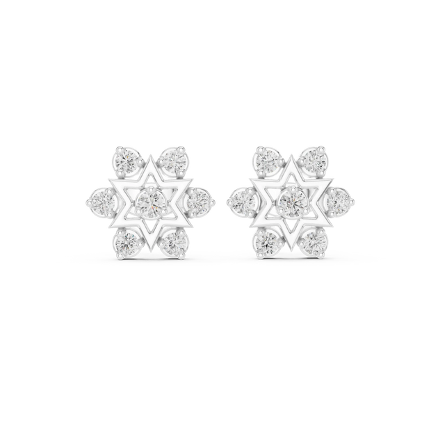 Pair-Shot: Round Diamond Earrings with Cluster Setting in 14k White Gold - Lab Grown - Driona Jewels