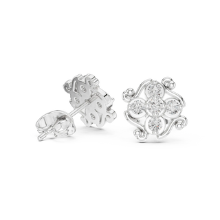 Pair Shot: Round Diamond Earrings with Cluster Setting in 14k White Gold - Lab Grown - Driona Jewels