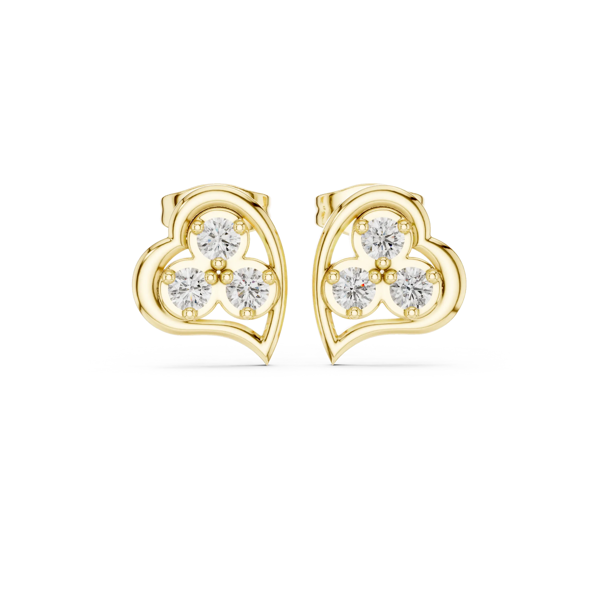 Pair Shot: Round Diamond Earrings with Cluster Setting in 14k Yellow Gold - Lab Grown - Driona Jewels