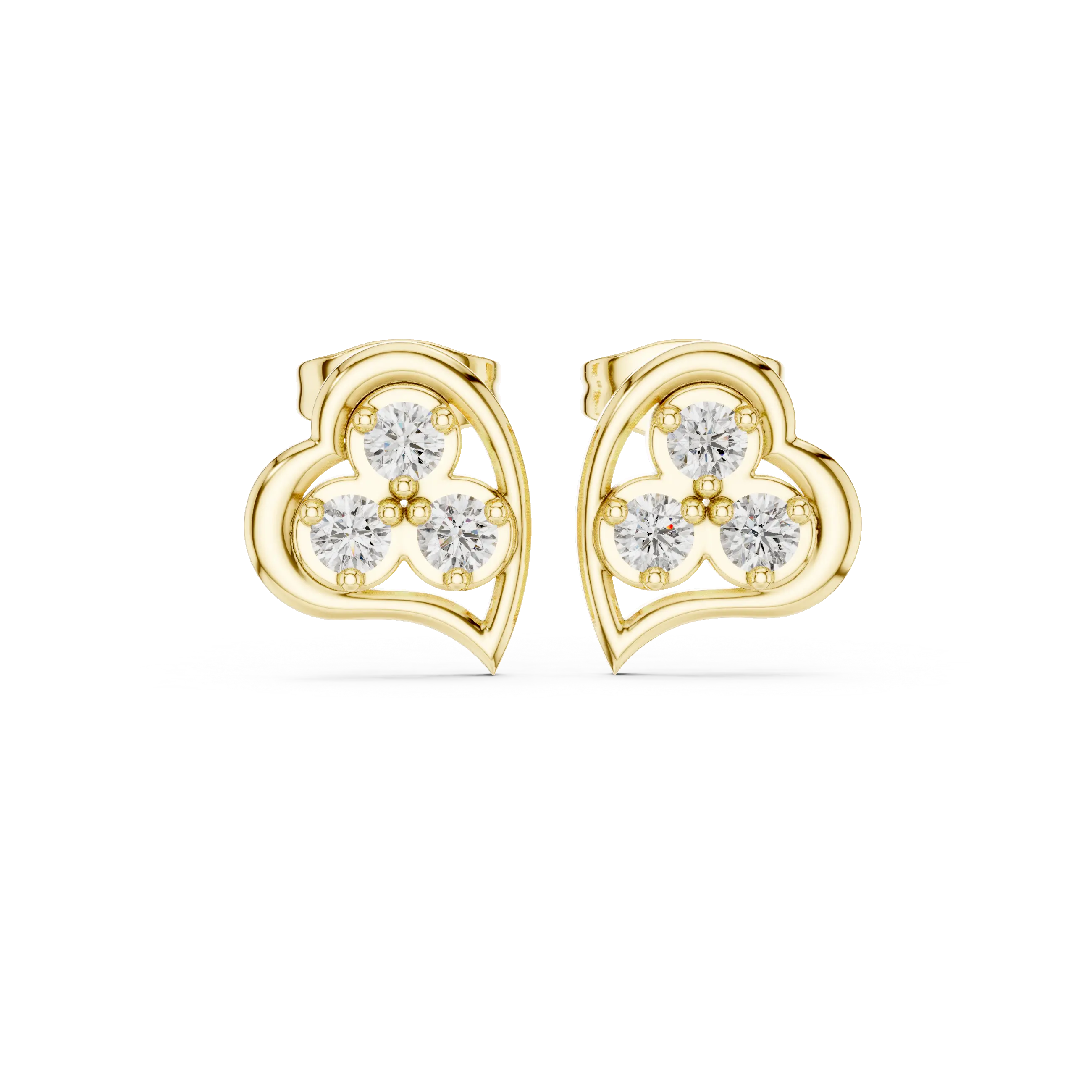 Pair Shot: Round Diamond Earrings with Cluster Setting in 14k Yellow Gold - Lab Grown - Driona Jewels