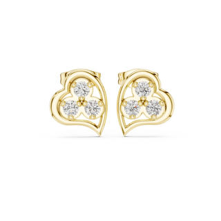 Pair Shot: Round Diamond Earrings with Cluster Setting in 14k Yellow Gold - Lab Grown - Driona Jewels