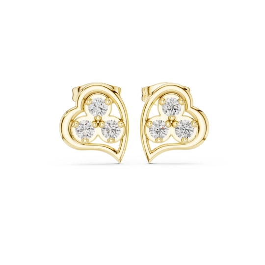 Pair Shot: Round Diamond Earrings with Cluster Setting in 14k Yellow Gold - Lab Grown - Driona Jewels