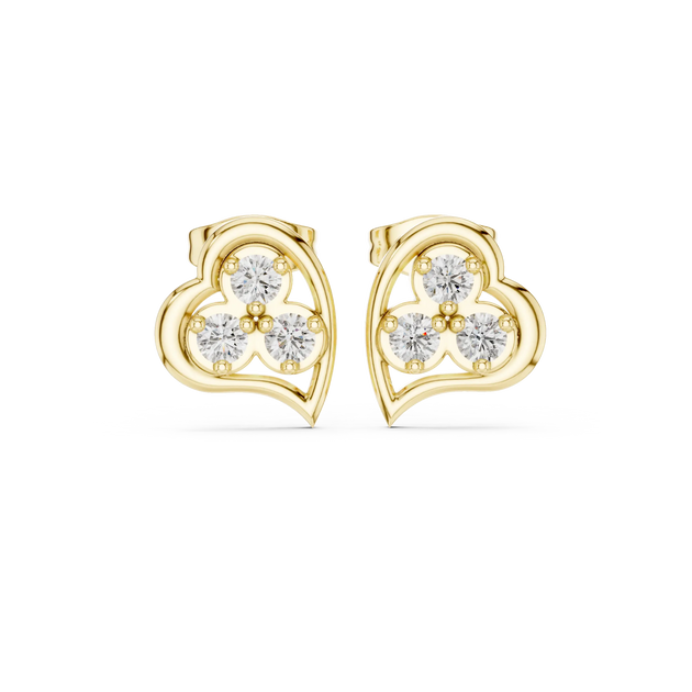 Pair Shot: Round Diamond Earrings with Cluster Setting in 14k Yellow Gold - Lab Grown - Driona Jewels
