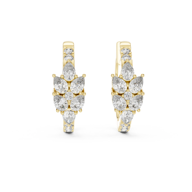Pair Shot: Round Diamond Earrings with Cluster Setting in 14k Yellow Gold - Lab Grown - Driona Jewels