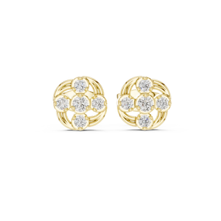 Pair Shot: Round Diamond Earrings with Cluster Setting in 14k Yellow Gold - Lab Grown - Driona Jewels