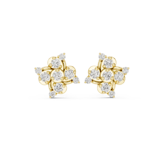Pair Shot: Round Diamond Earrings with Cluster Setting in 14k Yellow Gold - Lab Grown - Driona Jewels