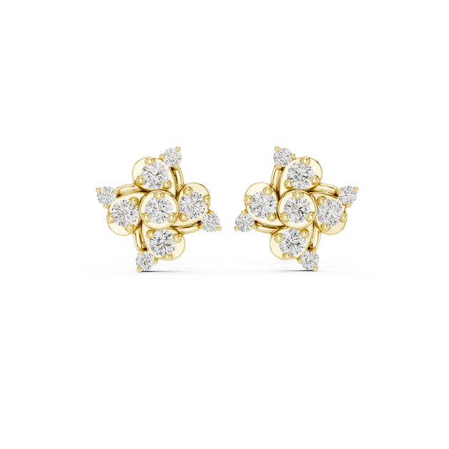 Pair Shot: Round Diamond Earrings with Cluster Setting in 14k Yellow Gold - Lab Grown - Driona Jewels