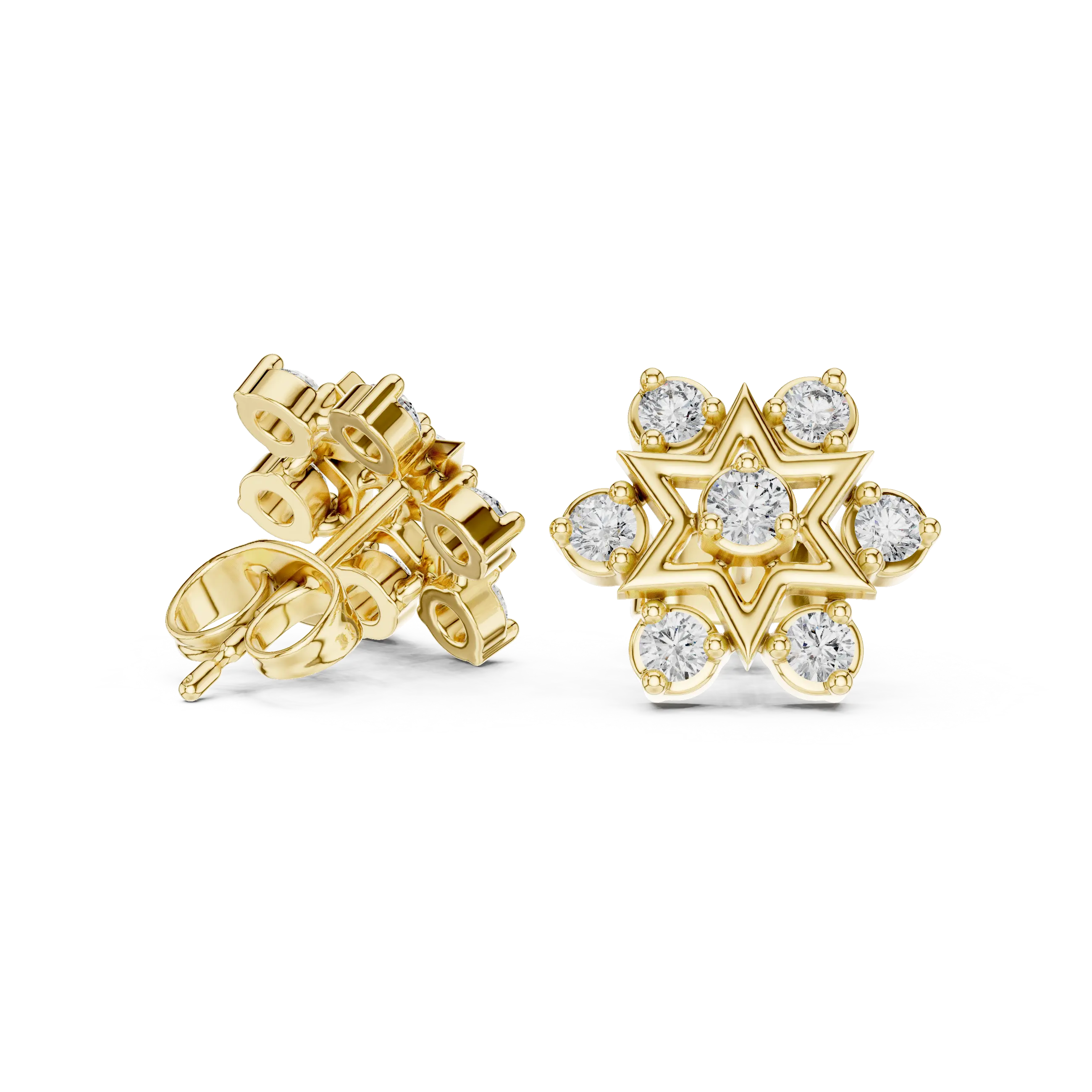 Pair Shot: Round Diamond Earrings with Cluster Setting in 14k Yellow Gold - Lab Grown - Driona Jewels