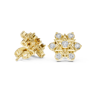 Pair Shot: Round Diamond Earrings with Cluster Setting in 14k Yellow Gold - Lab Grown - Driona Jewels