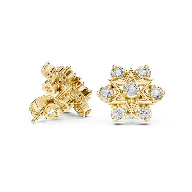 Pair Shot: Round Diamond Earrings with Cluster Setting in 14k Yellow Gold - Lab Grown - Driona Jewels
