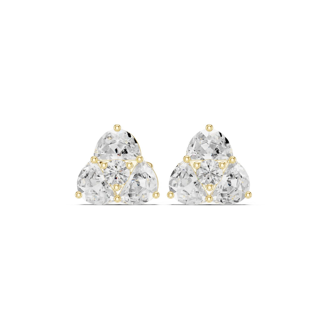 Pair-shot: Round Diamond Earrings with Cluster Setting in 14k Yellow Gold - Lab Grown - Driona Jewels