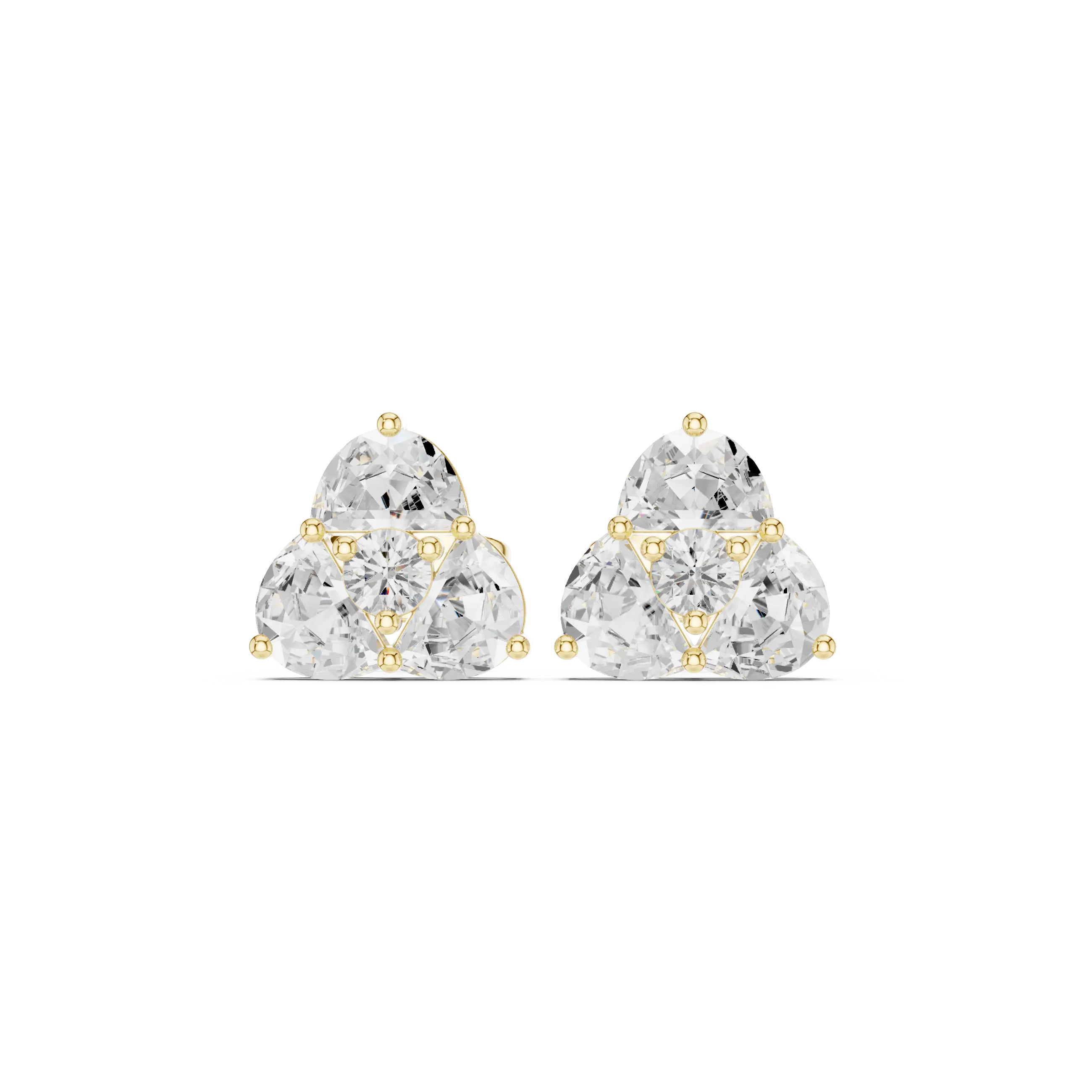 Pair-shot: Round Diamond Earrings with Cluster Setting in 14k Yellow Gold - Lab Grown - Driona Jewels