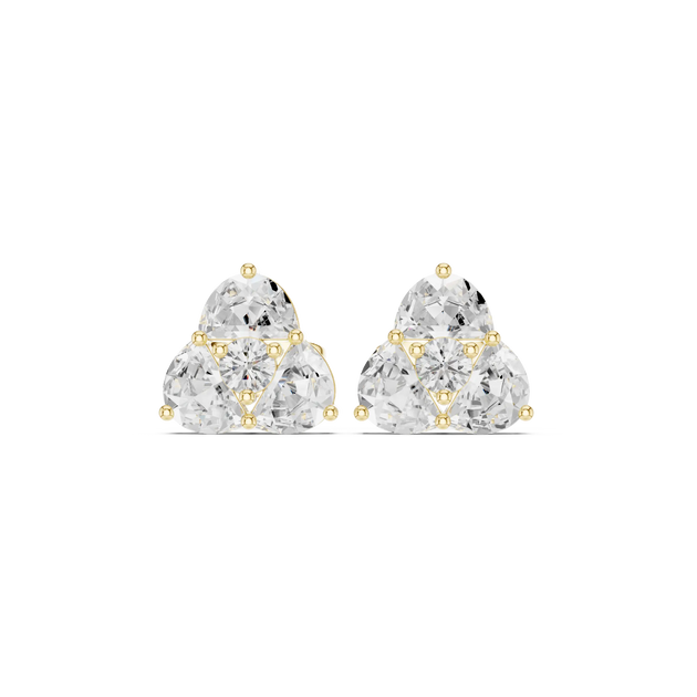 Pair-shot: Round Diamond Earrings with Cluster Setting in 14k Yellow Gold - Lab Grown - Driona Jewels