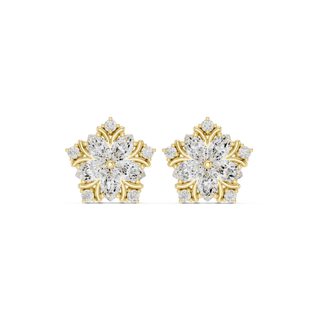 Pair-Shot: Round Diamond Earrings with Cluster Setting in 14k Yellow Gold - Lab Grown - Driona Jewels