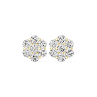 Pair-Shot: Round Diamond Earrings with Cluster Setting in 14k Yellow Gold - Lab Grown - Driona Jewels