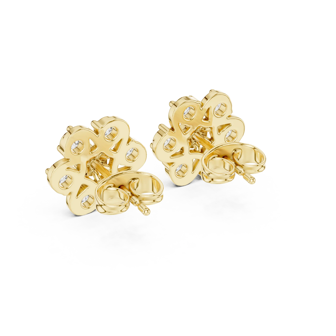 Pair Shot: Round Diamond Earrings with Cluster Setting in 14k Yellow Gold - Lab Grown - Driona Jewels