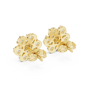 Pair Shot: Round Diamond Earrings with Cluster Setting in 14k Yellow Gold - Lab Grown - Driona Jewels