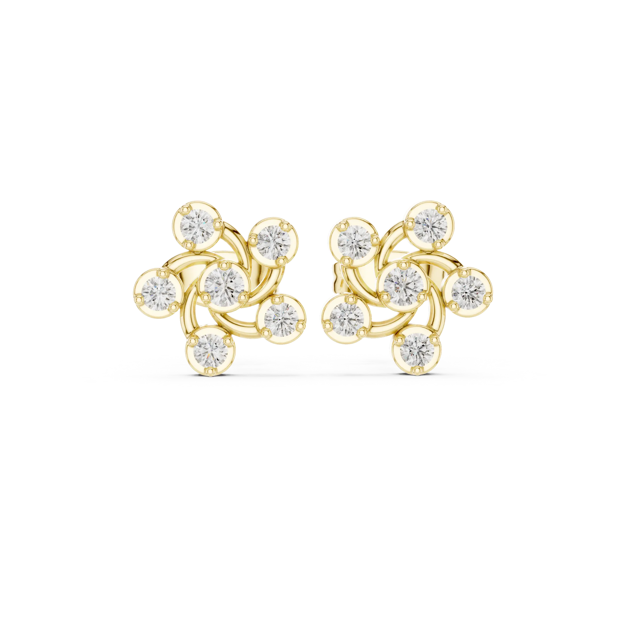 Pair-Shot: Round Diamond Earrings with Cluster Setting in 14k Yellow Gold - Lab Grown - Driona Jewels