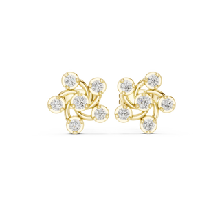Pair-Shot: Round Diamond Earrings with Cluster Setting in 14k Yellow Gold - Lab Grown - Driona Jewels