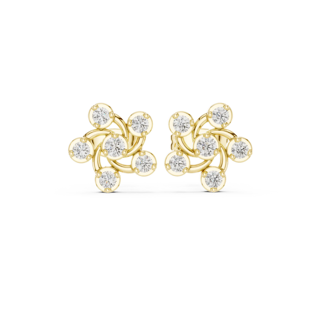 Pair-Shot: Round Diamond Earrings with Cluster Setting in 14k Yellow Gold - Lab Grown - Driona Jewels