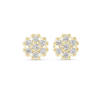 Pair-Shot: Round Diamond Earrings with Cluster Setting in 14k Yellow Gold - Lab Grown - Driona Jewels