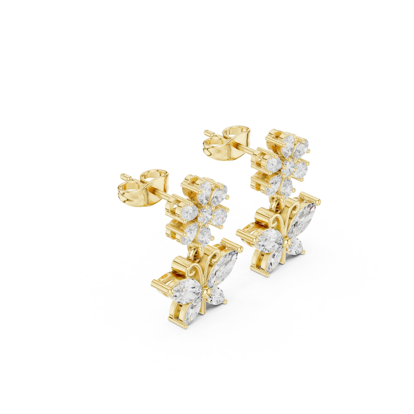 Pair-shot: Round Diamond Earrings with Cluster Setting in 14k Yellow Gold - Lab Grown - Driona Jewels
