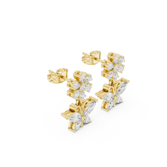 Pair-shot: Round Diamond Earrings with Cluster Setting in 14k Yellow Gold - Lab Grown - Driona Jewels