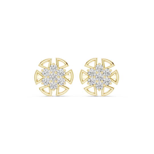 Pair Shot: Round Diamond Earrings with Cluster Setting in 14k Yellow Gold - Lab Grown - Driona Jewels