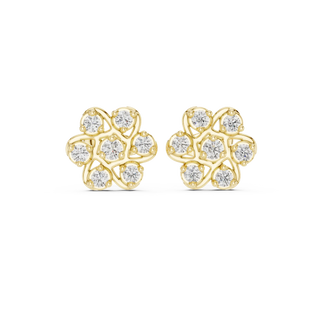 Pair-Shot: Round Diamond Earrings with Cluster Setting in 14k Yellow Gold - Lab Grown - Driona Jewels