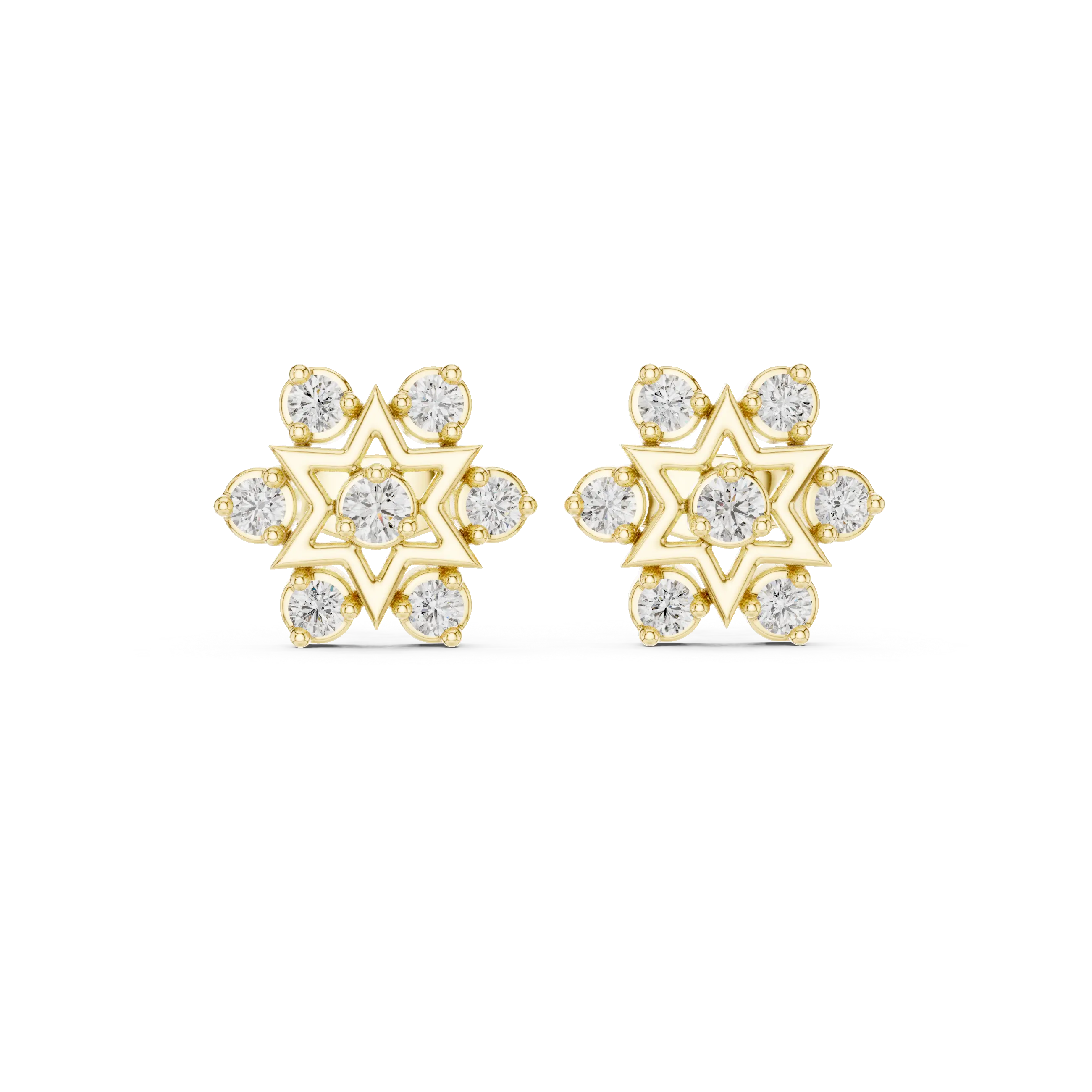 Pair-Shot: Round Diamond Earrings with Cluster Setting in 14k Yellow Gold - Lab Grown - Driona Jewels