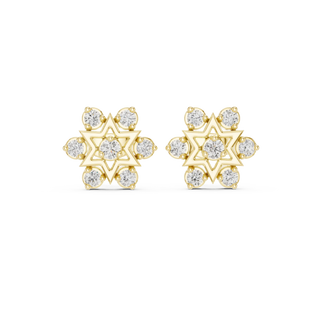 Pair-Shot: Round Diamond Earrings with Cluster Setting in 14k Yellow Gold - Lab Grown - Driona Jewels