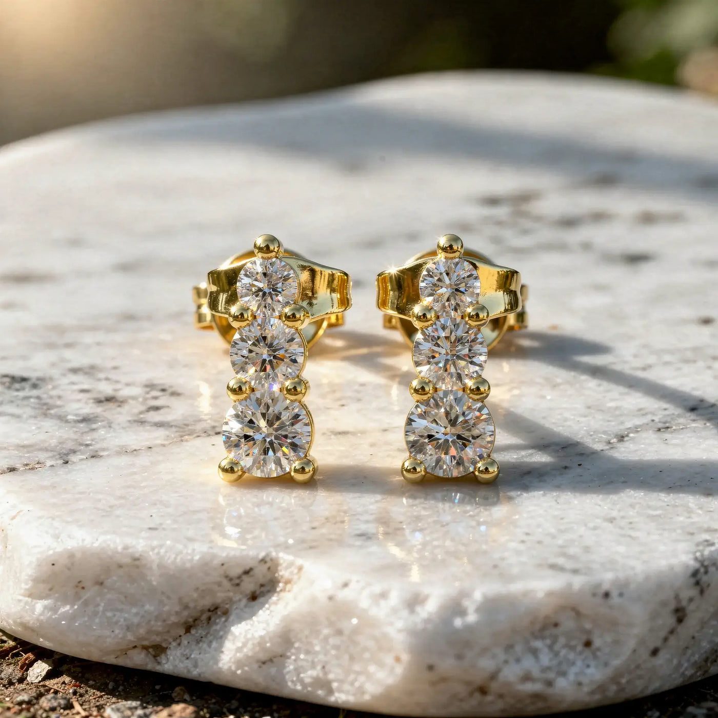 Pair-Shot: Round Diamond Earrings with Cluster Setting in 14k Yellow Gold - Lab Grown - Driona Jewels