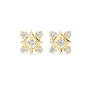 Pair-Shot: Round Diamond Earrings with Cluster Setting in 14k Yellow Gold - Lab Grown - Driona Jewels