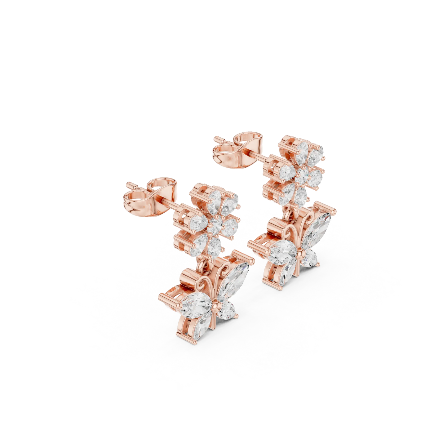 Pair-Shot: Round Diamond Earrings with Drop Setting in 14k Rose Gold - Lab Grown - Driona Jewels