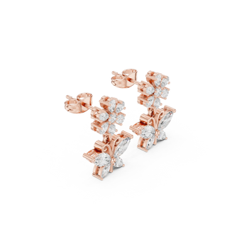 Pair-Shot: Round Diamond Earrings with Drop Setting in 14k Rose Gold - Lab Grown - Driona Jewels