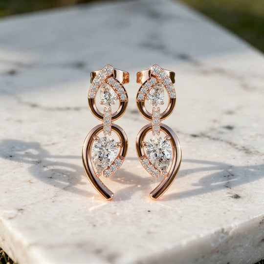 Pair Shot: Round Diamond Earrings with Drop Setting in 14k Rose Gold - Lab Grown - Driona Jewels