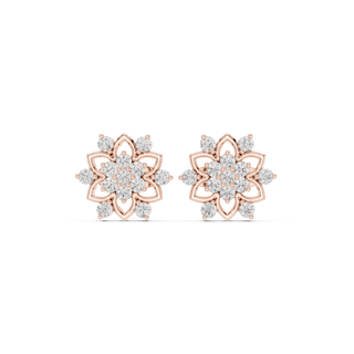 Pair Shot: Round Diamond Earrings with Floral Setting in 14k Rose Gold - Lab Grown - Driona Jewels