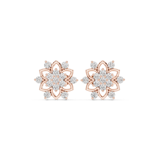 Pair Shot: Round Diamond Earrings with Floral Setting in 14k Rose Gold - Lab Grown - Driona Jewels