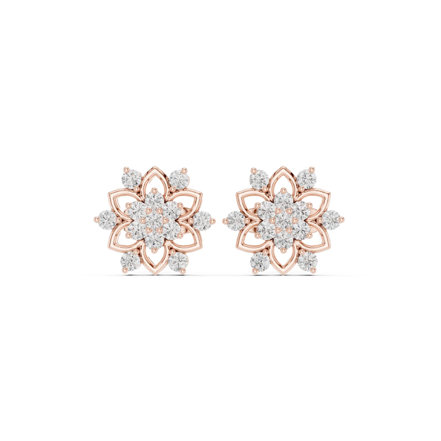 Pair Shot: Round Diamond Earrings with Floral Setting in 14k Rose Gold - Lab Grown - Driona Jewels