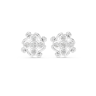 Pair-Shot: Round Diamond Earrings with Floral Setting in 14k White Gold - Lab Grown - Driona Jewels