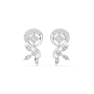 Pair Shot: Round Diamond Earrings with Floral Setting in 14k White Gold - Lab Grown - Driona Jewels