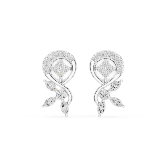 Pair Shot: Round Diamond Earrings with Floral Setting in 14k White Gold - Lab Grown - Driona Jewels